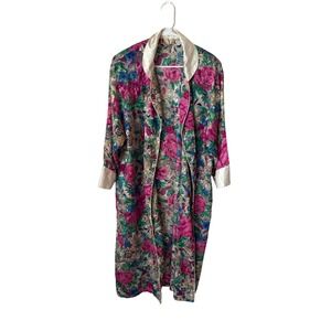 Vintage Victorias Secret Gold Label Floral Paisley Satin Robe Duster P/S Pink